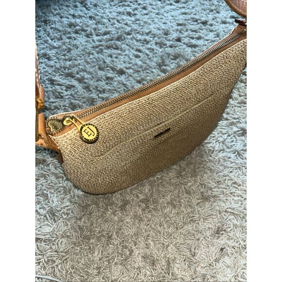 ERIC JAVIT Brown Beige Woven Straw Shoulder Crossbody Bag Leather Strap - Picture 9 of 12